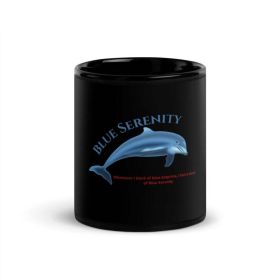 Blue Serenity Dolphin Mug Black Glossy Design By HadiArts - Black + Blue Art